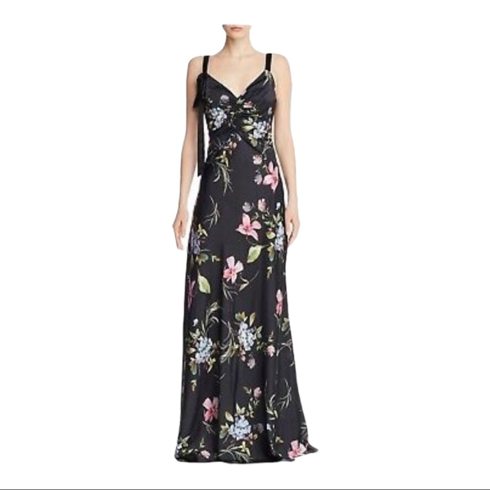 NWT Jill Stuart Black Floral Satin Gown - Size 6